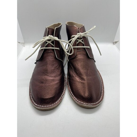 Monkey Feet Metallic Bronze Copper Lace UP Moccasin Leather Boots Womens Size 10 - Picture 2 of 9